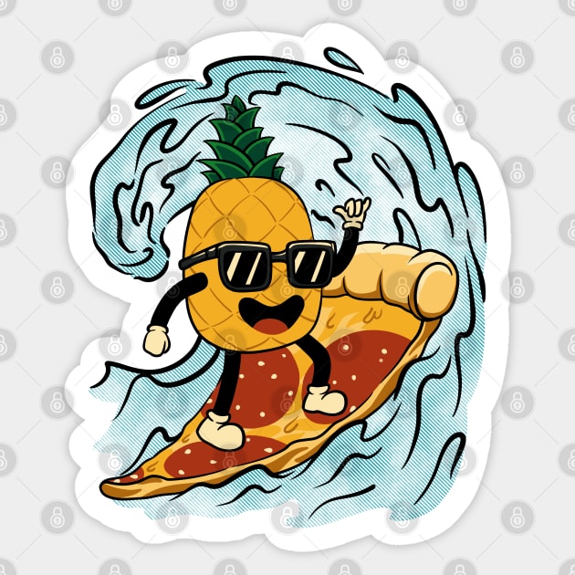 Surfing Pineapple Pizza Sticker by zeroaxis